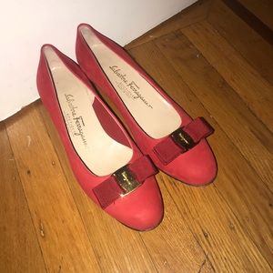 Vintage Salvatore Ferragamo red suede heels.